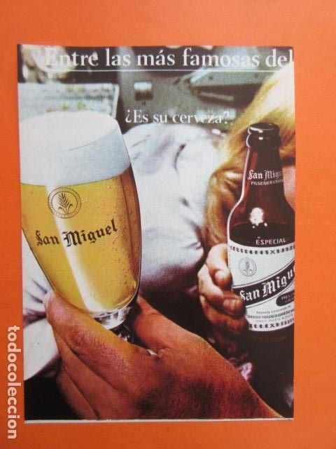 Coleccionismo de cervezas: PUBLICIDAD 1973 - CERVEZA SAN MIGUEL - TAMA&Ntilde;O 13 X 18.5 CM