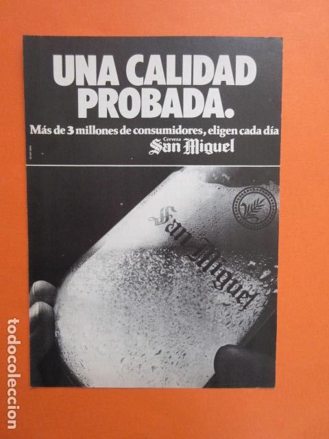 Coleccionismo de cervezas: PUBLICIDAD 1978 - CERVEZA SAN MIGUEL - TAMA&Ntilde;O 13 X 18.5 CM