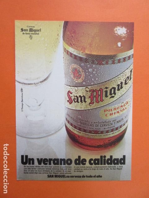 Coleccionismo de cervezas: PUBLICIDAD 1974 - CERVEZA SAN MIGUEL - TAMA&Ntilde;O 13 X 18.5 CM