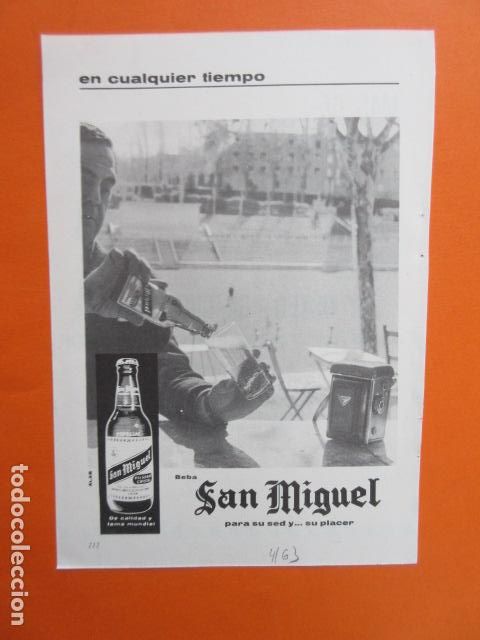 Coleccionismo de cervezas: PUBLICIDAD 1963 - CERVEZA SAN MIGUEL - TAMA&Ntilde;O 13 X 18.5 CM