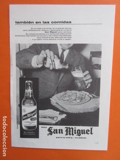 Coleccionismo de cervezas: PUBLICIDAD 1963 - CERVEZA SAN MIGUEL - TAMA&Ntilde;O 13 X 18.5 CM