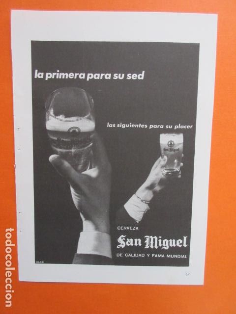 Coleccionismo de cervezas: PUBLICIDAD 1962 - CERVEZA SAN MIGUEL - TAMA&Ntilde;O 13 X 18.5 CM
