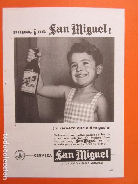Coleccionismo de cervezas: PUBLICIDAD 1962 - CERVEZA SAN MIGUEL - TAMA&Ntilde;O 13 X 18.5 CM