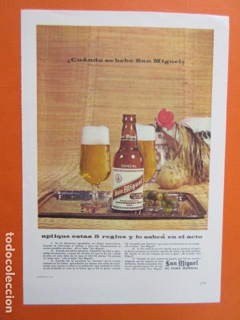Coleccionismo de cervezas: PUBLICIDAD 1963 - CERVEZA SAN MIGUEL - TAMA&Ntilde;O 13 X 18.5 CM