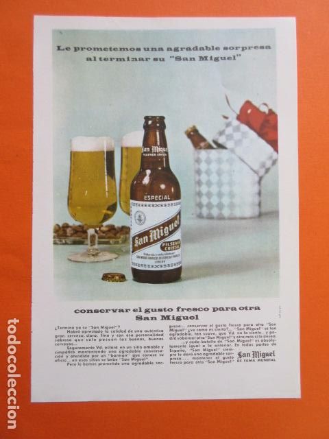 Coleccionismo de cervezas: PUBLICIDAD 1963 - CERVEZA SAN MIGUEL - TAMA&Ntilde;O 13 X 18.5 CM