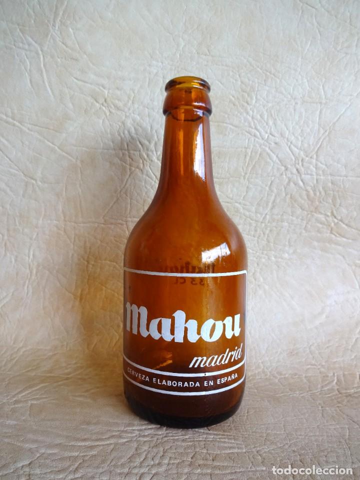 Coleccionismo de cervezas: antigua botella cerveza mahou madrid serigrafiada 33 cl