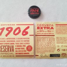 Collezionismo di birre: CHAPA CORONA + ETIQUETA CERVEZA 1906 ESTRELLA GALICIA (CUADRADA)