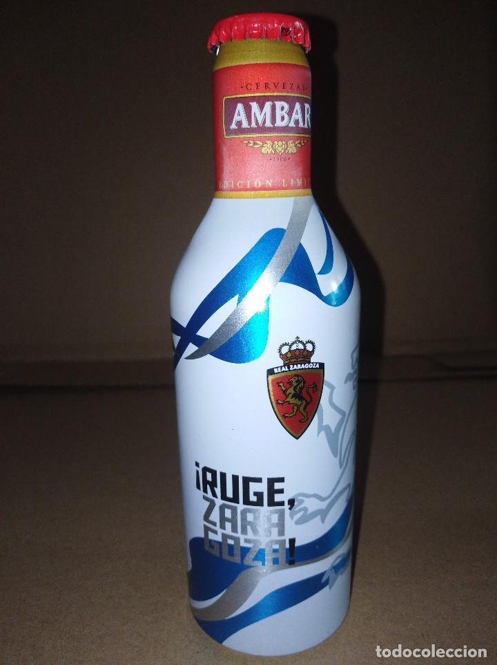Coleccionismo de cervezas: botella llena 33 cl cerveza ambar futbol real zaragoza leer ver envio