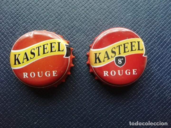 Collezionismo di birre: Lote de 2 chapas tap&oacute;n corona diferentes de la cerveza de B&eacute;lgica KASTEEL ROUGE