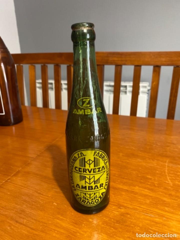Coleccionismo de cervezas: botella de cerveza AMBAR La Zaragozana verde