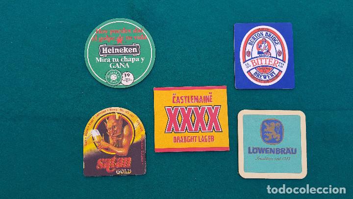 Coleccionismo de cervezas: LOTE 5 POSAVASOS HEINEKEN - SATAN - CASTLEMAINE XXXX - BITTER - L&Ouml;WENBR&Aacute;U
