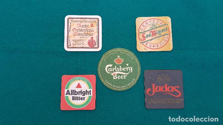 Coleccionismo de cervezas: LOTE 5 POSAVASOS CARLSBERG - SAN MIGUEL - BOMBERGS - ALLBRIGHT BITTER - JUDAS