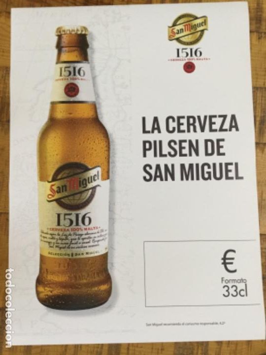 Coleccionismo de cervezas: SAN MIGUEL 1516 - C&Aacute;RTEL P&Oacute;STER DE PAPEL - CERVEZA DE LLEIDA