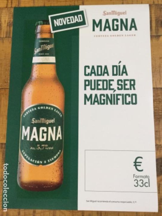 Coleccionismo de cervezas: SAN MIGUEL MAGNA 33 CL - C&Aacute;RTEL P&Oacute;STER DE PAPEL - CERVEZA DE LLEIDA