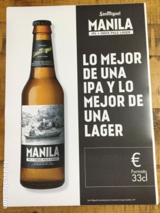 Coleccionismo de cervezas: SAN MIGUEL MANILA - C&Aacute;RTEL P&Oacute;STER DE PAPEL - CERVEZA DE LLEIDA