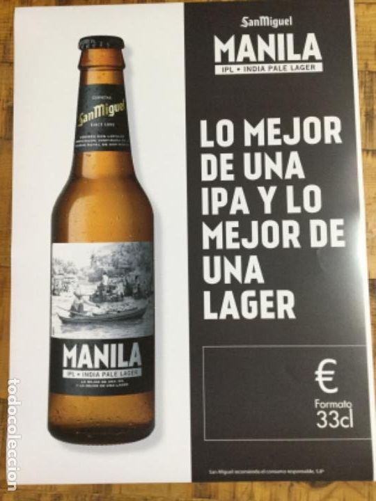 Coleccionismo de cervezas: SAN MIGUEL MANILA - C&Aacute;RTEL P&Oacute;STER DE PAPEL - CERVEZA DE LLEIDA