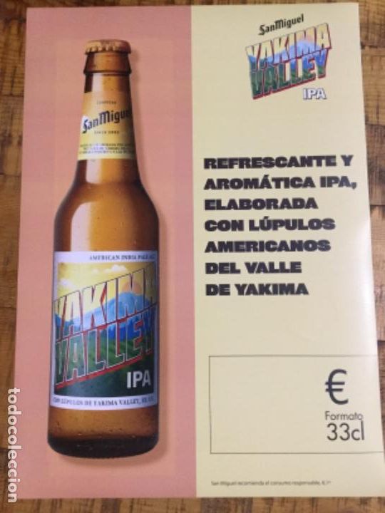 Coleccionismo de cervezas: SAN MIGUEL YAKIMA VALLEY IPA - C&Aacute;RTEL P&Oacute;STER DE PAPEL - CERVEZA DE LLEIDA