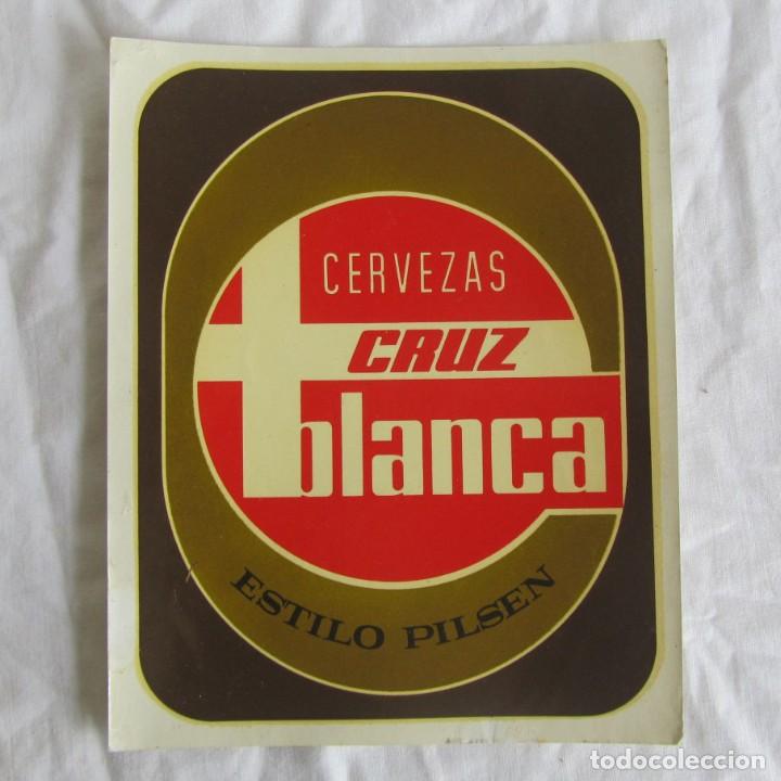 Sammeln von Brauereiartikeln: Pegatina grnade de cerveza Cruz Blanca, Calcoman&iacute;as Ortega