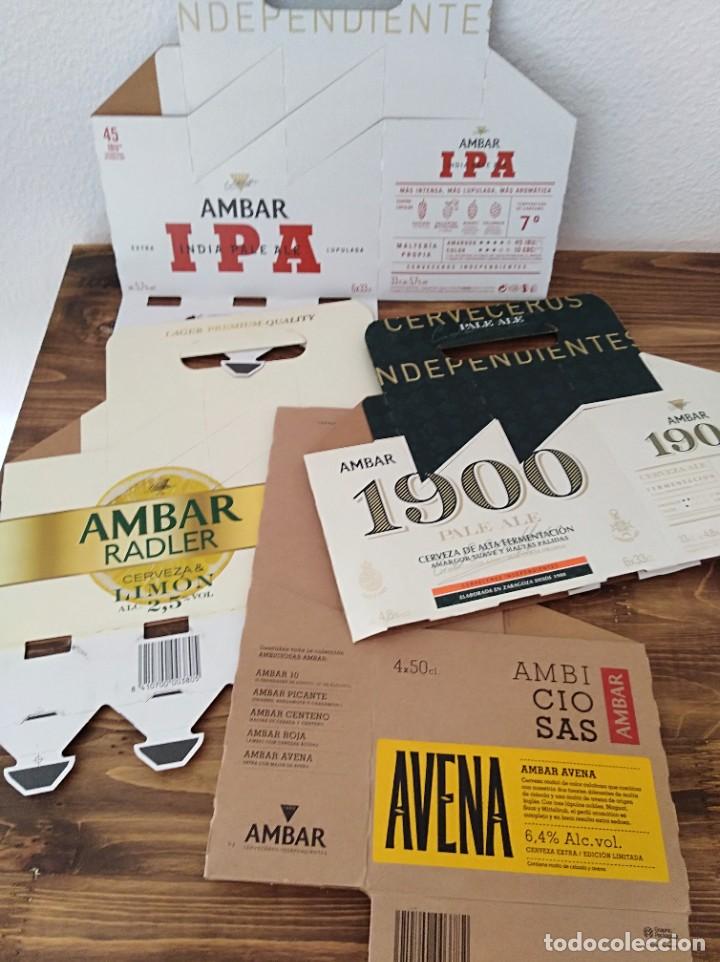 Coleccionismo de cervezas: LOTE CAJAS CERVEZA AMBAR IPA 1900 RADLER AMBICIOSAS cesta para Botellas chapa