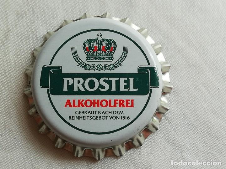 Sammeln von Brauereiartikeln: Chapa tap&oacute;n corona NUEVO de la cerveza alemana PROSTEL ALKOHOLFREI (falda plateada)