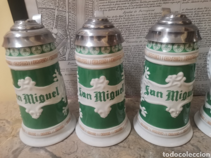 Coleccionismo de cervezas: Lote de 6 jarras cer&aacute;mica cerveza San Miguel