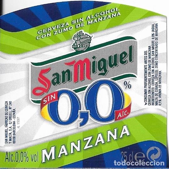 Coleccionismo de cervezas: ETIQUETA CERVEZA SAN MIGUEL 0,0 MANZANA 25 CL R 1597 - SIN USAR