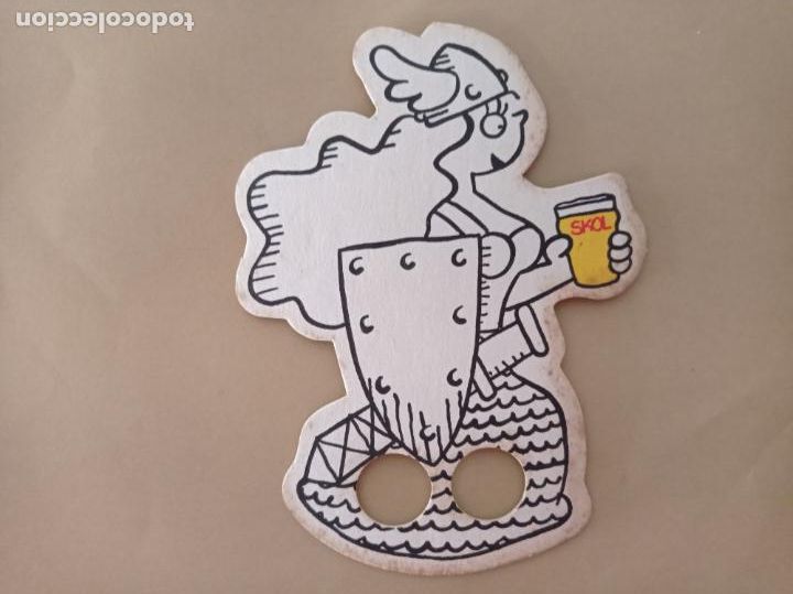 Coleccionismo de cervezas: POSAVASOS TROQUELADO CERVEZA SKOL LAGER KONI VIKINGOS DOBLE CARA A&Ntilde;OS 80