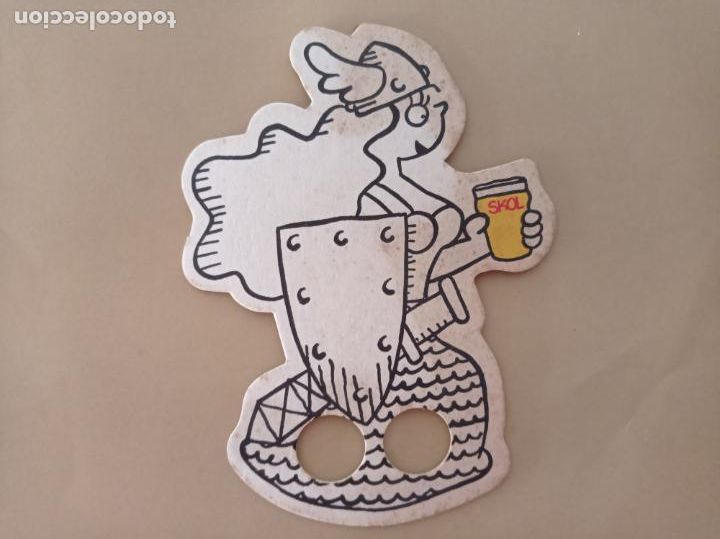 Coleccionismo de cervezas: POSAVASOS TROQUELADO CERVEZA SKOL LAGER KONI VIKINGOS DOBLE CARA A&Ntilde;OS 80
