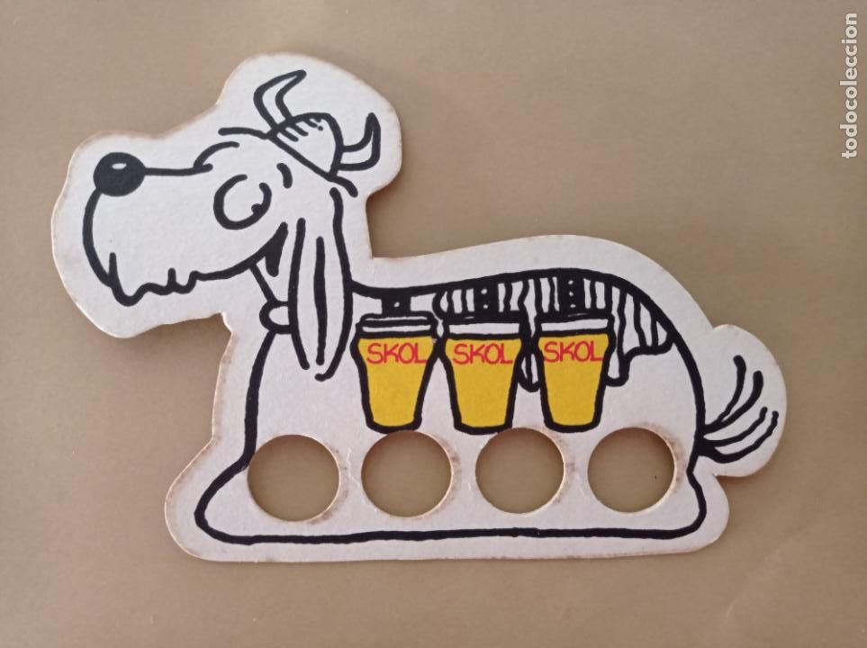 Coleccionismo de cervezas: POSAVASOS TROQUELADO CERVEZA SKOL PERRO VIKINGO DOBLE CARA A&Ntilde;OS 80