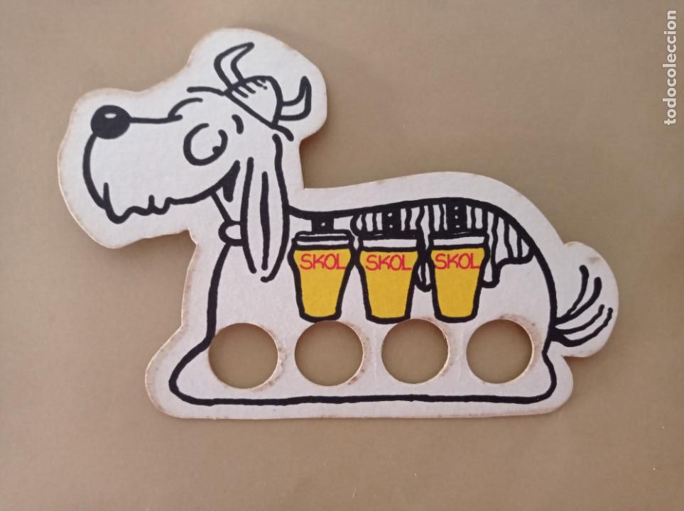 Coleccionismo de cervezas: POSAVASOS TROQUELADO CERVEZA SKOL PERRO VIKINGO DOBLE CARA A&Ntilde;OS 80