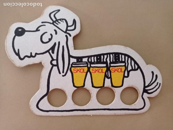 Coleccionismo de cervezas: POSAVASOS TROQUELADO CERVEZA SKOL PERRO VIKINGO DOBLE CARA A&Ntilde;OS 80