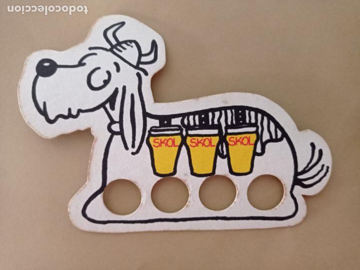 Coleccionismo de cervezas: POSAVASOS TROQUELADO CERVEZA SKOL PERRO VIKINGO DOBLE CARA A&Ntilde;OS 80