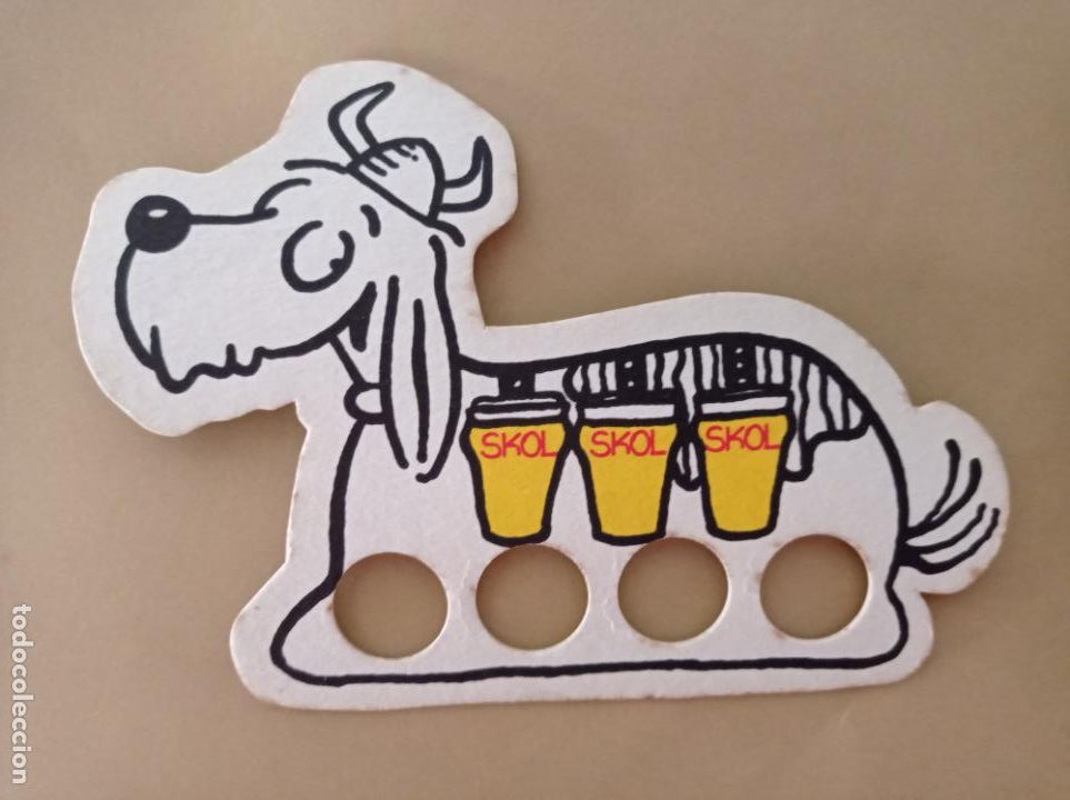 Coleccionismo de cervezas: POSAVASOS TROQUELADO CERVEZA SKOL PERRO VIKINGO DOBLE CARA A&Ntilde;OS 80