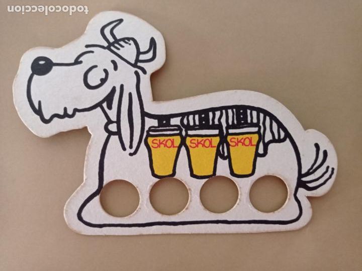 Coleccionismo de cervezas: POSAVASOS TROQUELADO CERVEZA SKOL PERRO VIKINGO DOBLE CARA A&Ntilde;OS 80