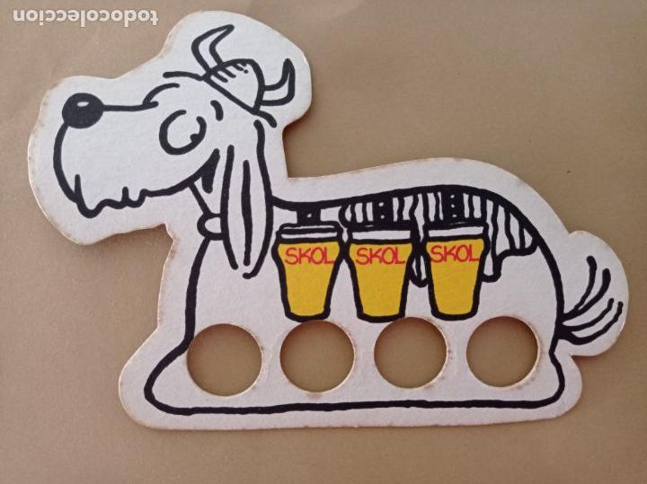 Coleccionismo de cervezas: POSAVASOS TROQUELADO CERVEZA SKOL PERRO VIKINGO DOBLE CARA A&Ntilde;OS 80