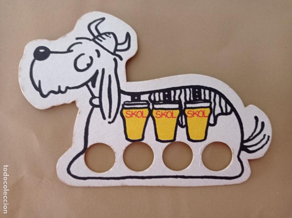 Coleccionismo de cervezas: POSAVASOS TROQUELADO CERVEZA SKOL PERRO VIKINGO DOBLE CARA A&Ntilde;OS 80
