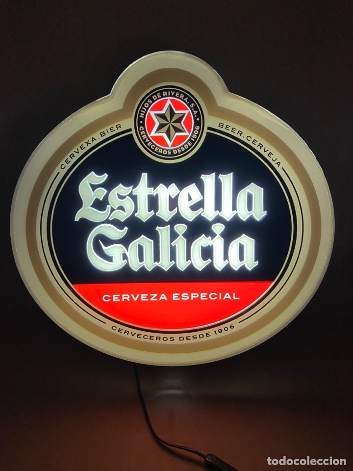 Coleccionismo de cervezas: Letrero luminoso Cerveza Estrella de Galicia. Publicidad de pared - Foto 13 - 288467523
