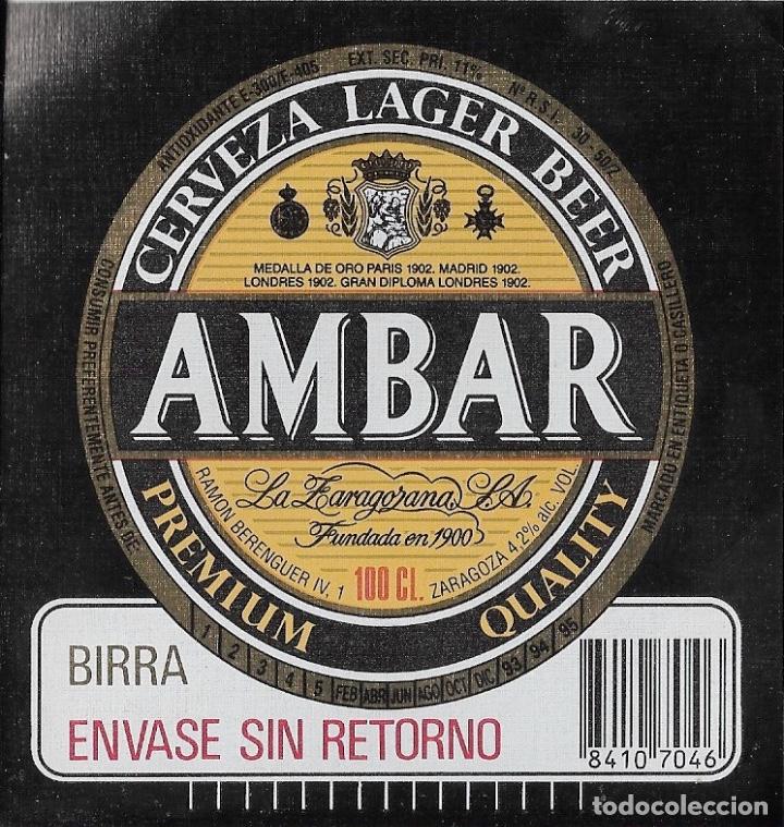 Coleccionismo de cervezas: ETIQUETA CERVEZA AMBAR 100 CL SIN RETORNO 1995 - SIN USAR