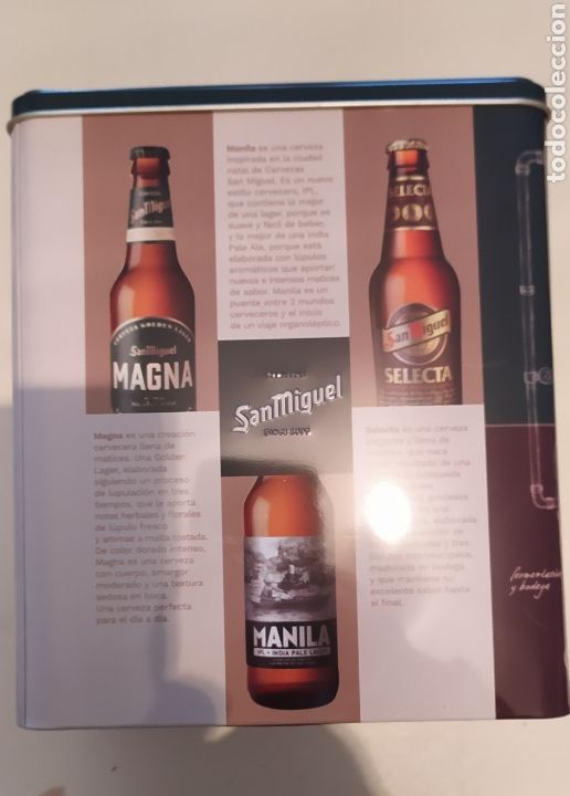 Coleccionismo de cervezas: Lata metal para botellas cerveza San Miguel. Tama&ntilde;o grande