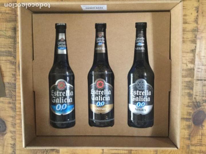 Coleccionismo de cervezas: ESTRELLA DE GALICIA - EXPOSITOR DE CART&Oacute;N 3 BOTELLAS 00 SORTEO MOTOS - CAJA ORIGINAL