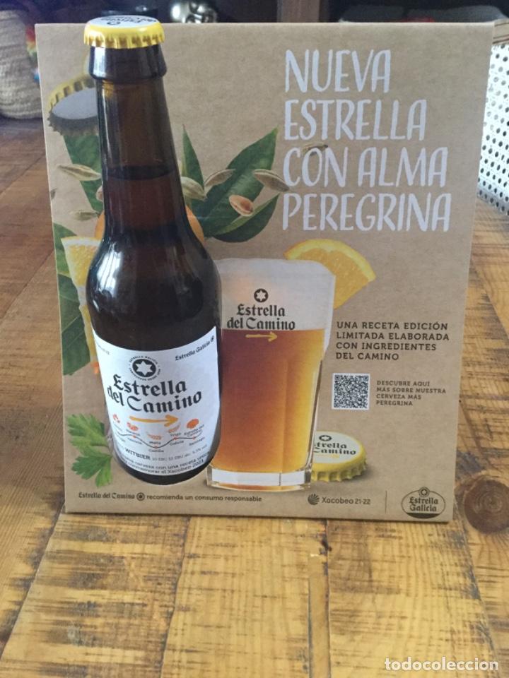 Coleccionismo de cervezas: ESTRELLA DE GALICIA - ESTRELLA DEL CAMINO EDICI&Oacute;N LIMITADA - EXPOSITOR DE CART&Oacute;N