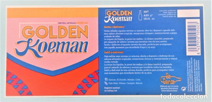 Coleccionismo de cervezas: ETIQUETA NUEVA DE CERVEZA GOLDEN KOEMAN DE LA LENTA (ESPA&Ntilde;A)