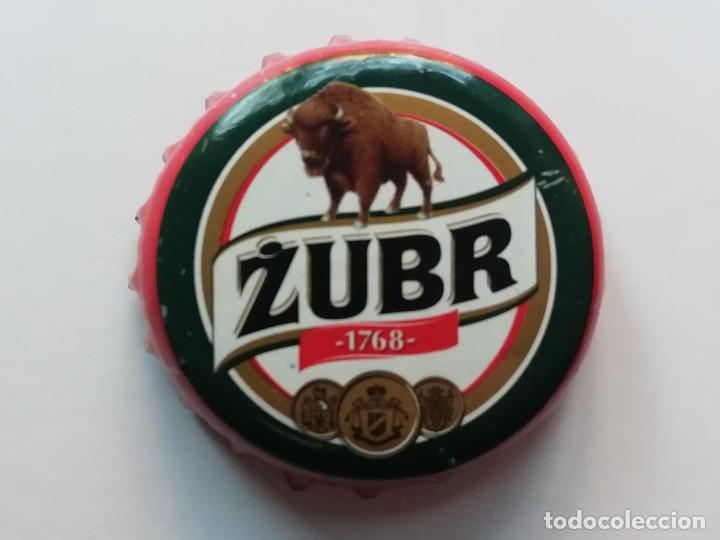 Coleccionismo de cervezas: Chapa tap&oacute;n corona de la cerveza polaca ZUBR 1768 (falda roja)
