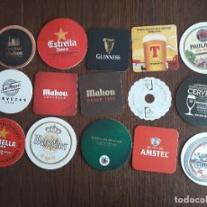 Coleccionismo de cervezas: LOTE DE 15 POSAVASOS DE CERVEZA, ESTRELLA GALCICIA, DAMM, GUINNESS, AMSTEL, PAULANER.... Lote 339351343