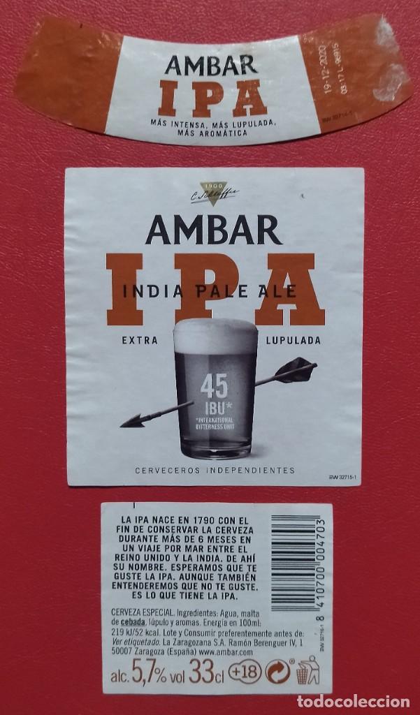 Coleccionismo de cervezas: Juego de 3 Etiquetas de Ambar IPA 330 CL. USADO.
