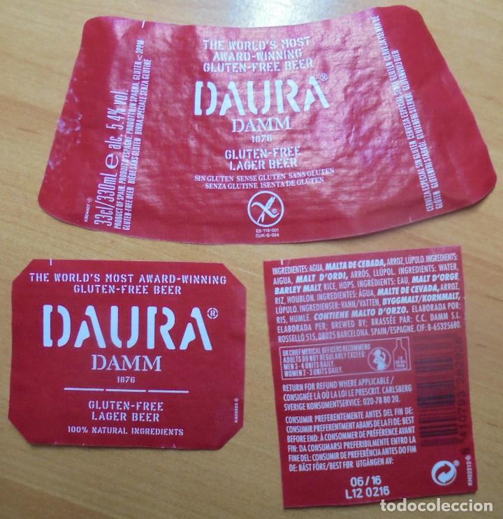 Coleccionismo de cervezas: ETIQUETA DAURA DAMM&nbsp; GLUTEN FREE, DELANTERA, TRASERA Y COLLAR&Iacute;N&nbsp; DE 33cl