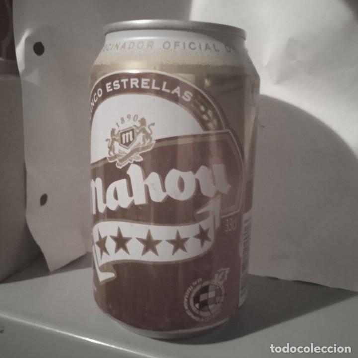 Coleccionismo de cervezas: Lata de cerveza vac&iacute;a marca Mahou Patrocinador Selecci&oacute;n Espa&ntilde;ola de F&uacute;tbol. Finales a&ntilde;os 90