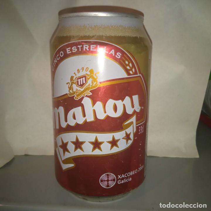 Coleccionismo de cervezas: Lata de cerveza vac&iacute;a marca Mahou Conmemorativa Xacobeo 2004. Finales a&ntilde;os 90