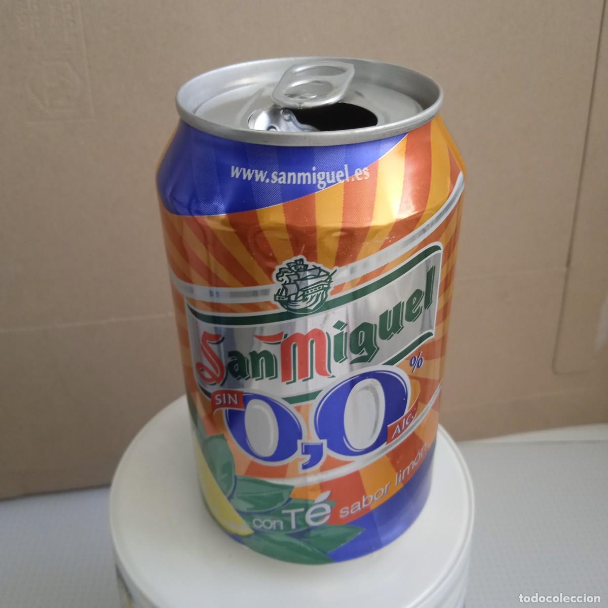 Coleccionismo de cervezas: Lata de cerveza vac&iacute;a. Finales de la d&eacute;cada de los 90. San Miguel % T&eacute;