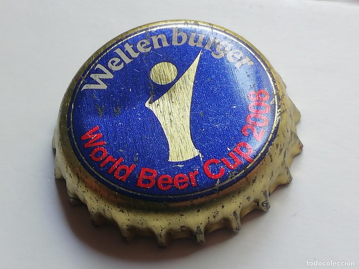 Coleccionismo de cervezas: Chapa tap&oacute;n corona de la cerveza alemana WELTENBURGER WORLD CUP 2008 (falda dorada)